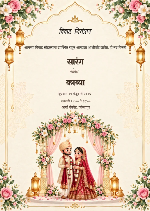 Saffron Floral Marathi Wedding Card — Wedding invitation card template