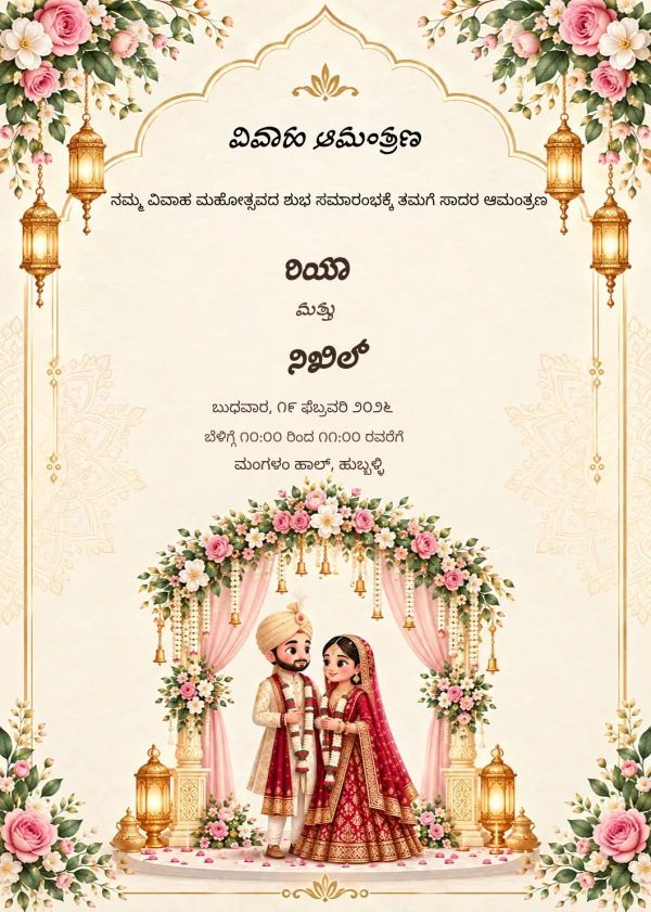 Floral Heritage Kannada Wedding Card — Wedding invitation card template
