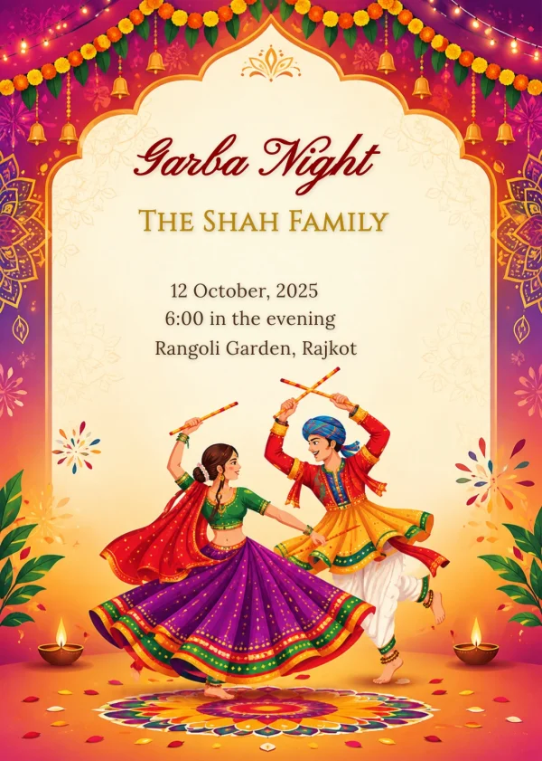 Garba Dancers Marigold Navratri Invitation Card — Navratri invitation card template