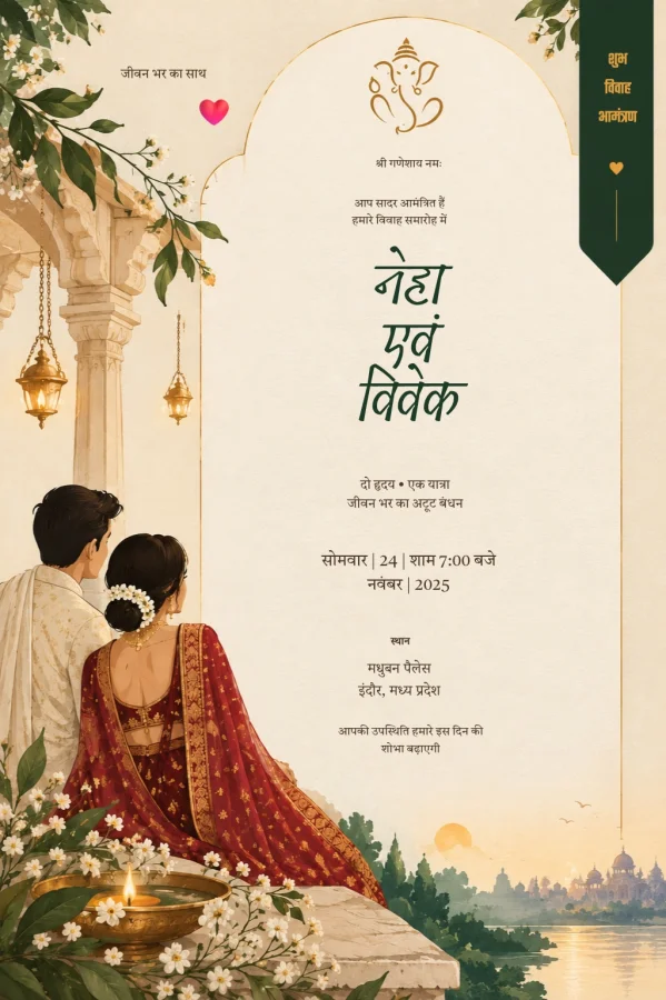 Terracotta Heritage Hindi Wedding Card — Wedding invitation card template