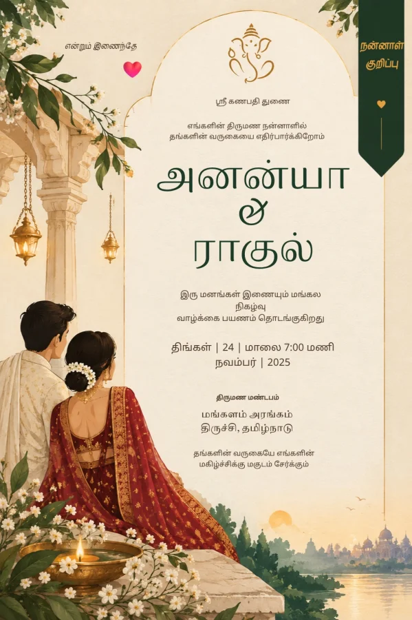 Golden Temple Tamil Wedding Card — Wedding invitation card template
