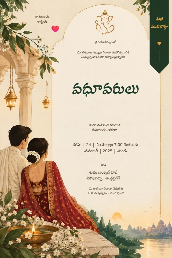 Classic Traditional Telugu Wedding Card — Wedding invitation card template