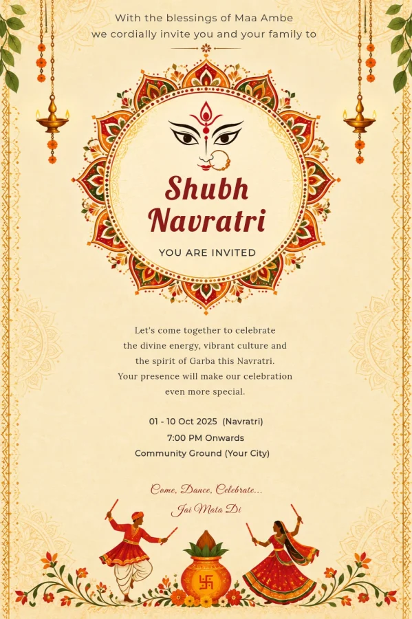Traditional Mandala Navratri Invitation Card – Garba & Dandiya — Navratri invitation card template