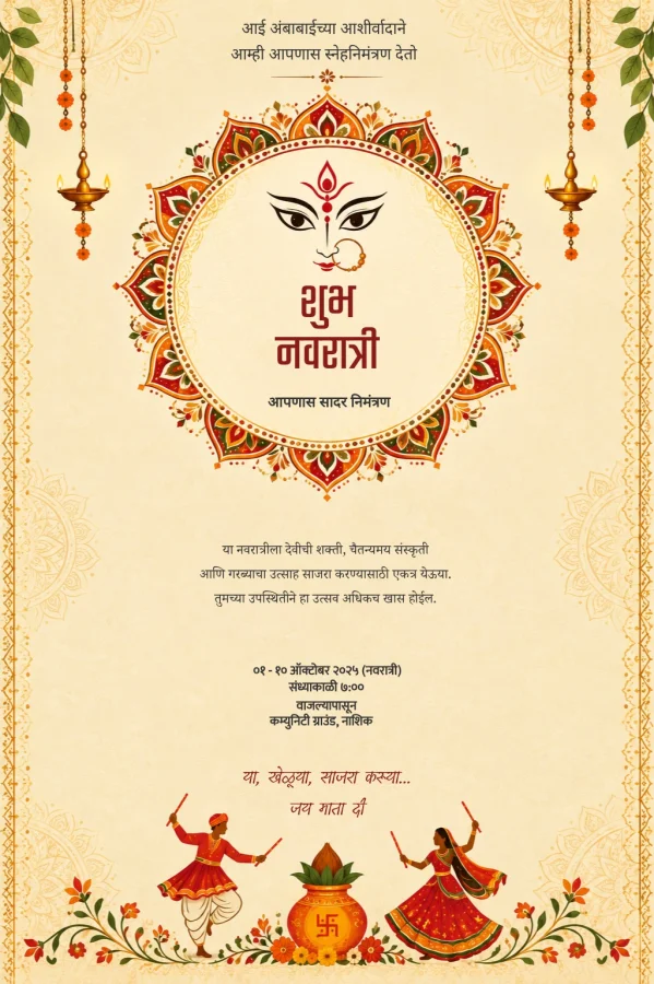 Terracotta Motif Marathi Navratri Card — Navratri invitation card template