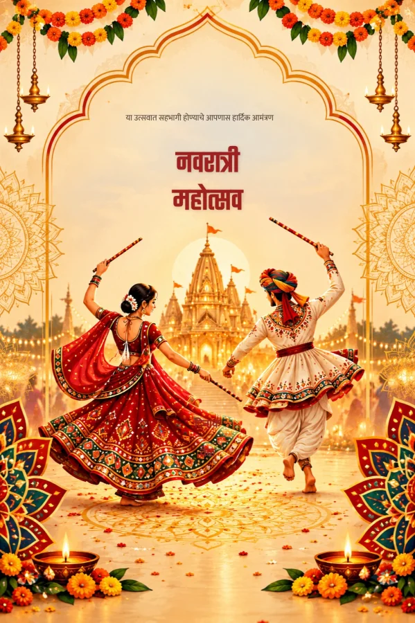 Terracotta Motif Marathi Navratri Card — Navratri invitation card template