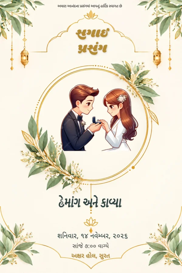 Floral Gold Gujarati Ring Ceremony Card — Ring Ceremony invitation card template