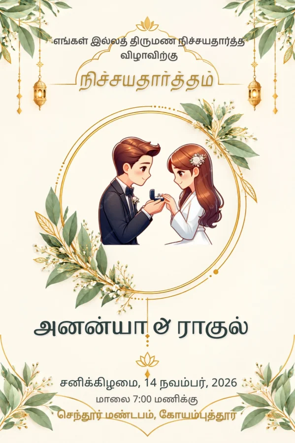 Gold Floral Tamil Ring Ceremony Card — Ring Ceremony invitation card template