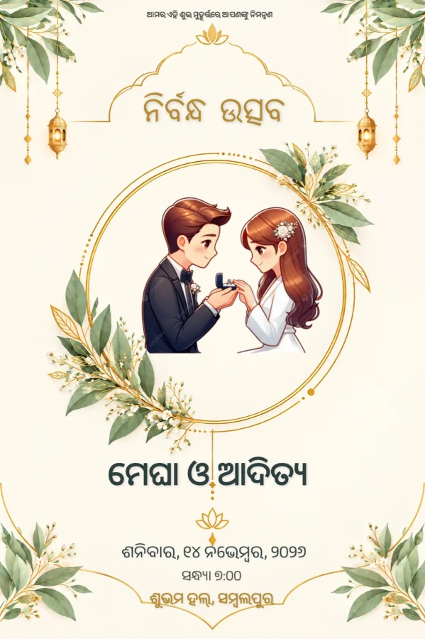 Gold Floral Odia Ring Ceremony Card — Ring Ceremony invitation card template
